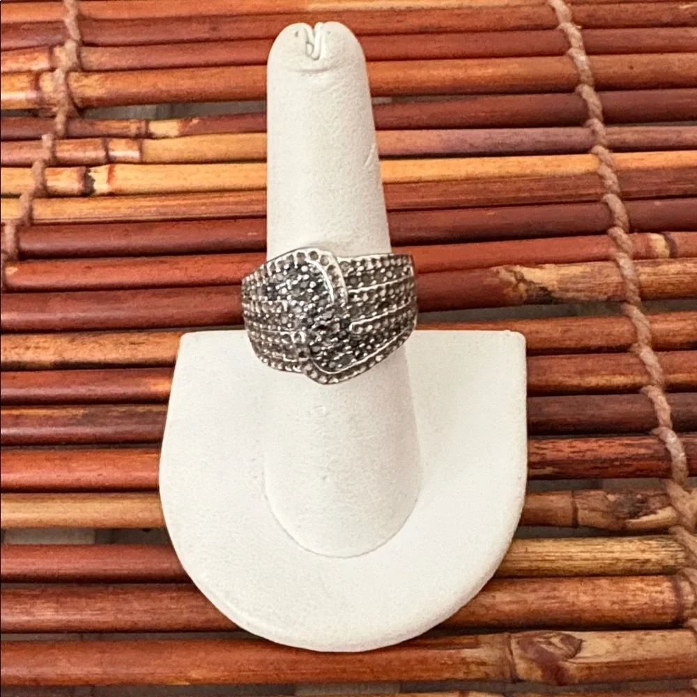 Lia Sophia Silver Textured Band Ring Crystals Size 8